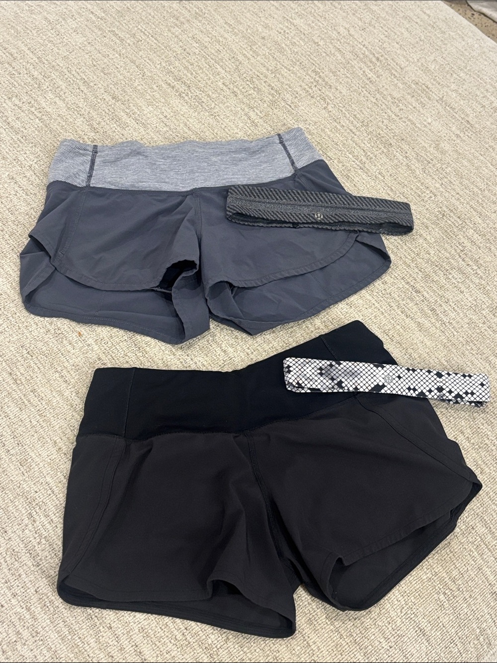 Women’s Black & Gray Athletic Lulu lemon Shorts and 2 headbands